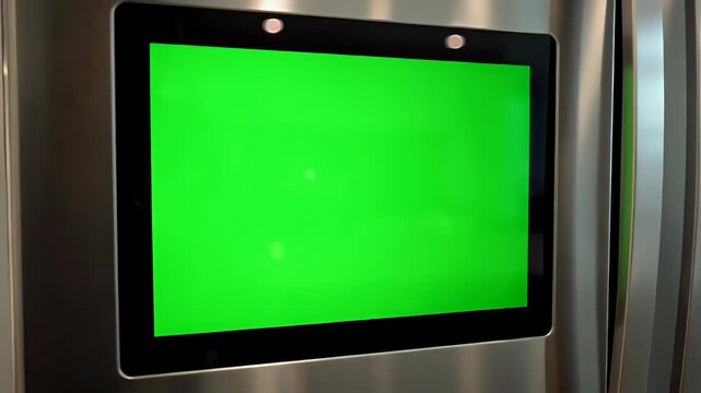 Sleek modern appliance featuring a blank green screen display, perfect for integrating custom digital content, smart home controls, or technology mockups