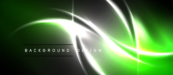 Abstract green, white lines create dynamic flow. Dark edges frame vibrant central design. Text reads background design.