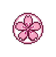 Obraz premium Pixelated cherry blossom icon on black background
