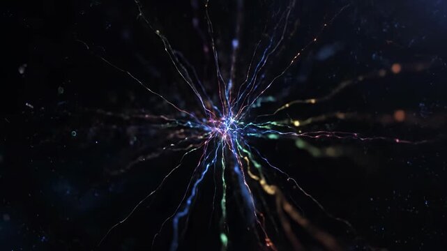 Vibrating Energy Strings Microscopic Subatomic Particles String Theory Visualization Different Colors Sounds.