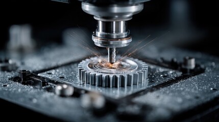 Close-up Precision CNC Machining of Metal Gear Component Industrial Manufacturing