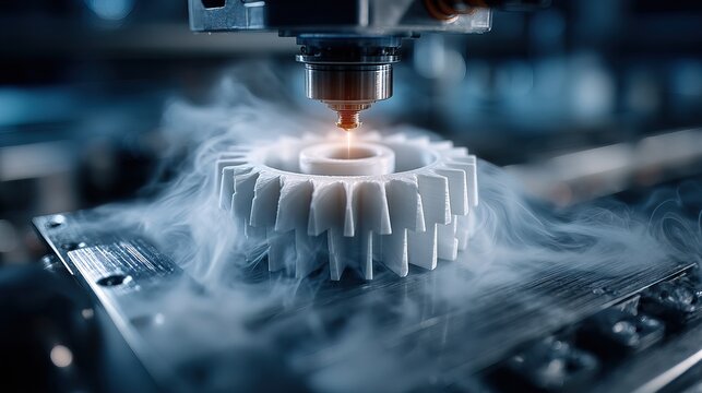 Close Up Detail 3D Printing Machine Making A Component with Smoke