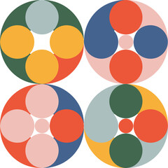 Abstract Geometric Circles Pattern Vector Retro Color Palettes Mid-Century Modern Style