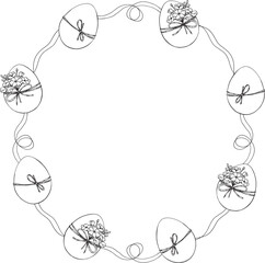 Vector round frame with Easter eggs and bows