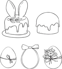 Obraz premium Collection of Easter holiday symbols and decorative elements in a minimalist line art style