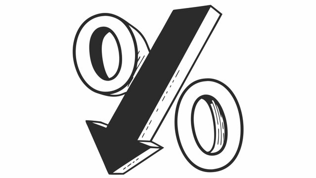 A black and white illustration of a percentage symbol with a downward arrow indicating a decrease or discount.