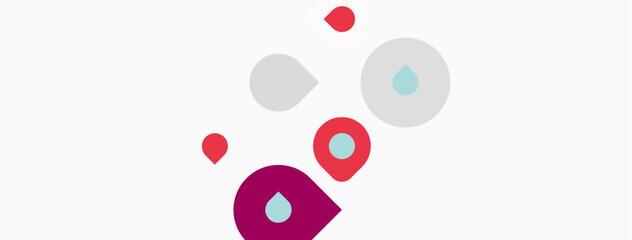 Fototapeta premium Abstract design features colorful droplets, circles, shapes. Minimalist composition with light background, simple geometry.