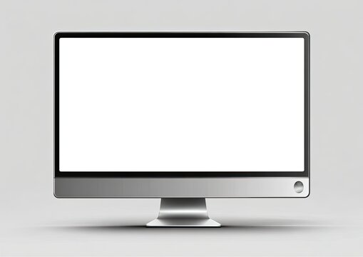 Front-facing, high-definition monitor with a bright white screen set against a light grey background