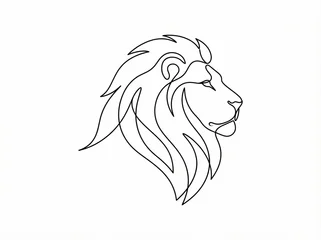 Ingelijste posters Een lijn Minimalist one line drawing of a majestic lion head profile. A continuous line art illustration representing strength, power, and leadership  © Nadhifatul
