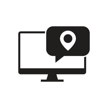 Solid map location pin and navigation pointer monitor icon