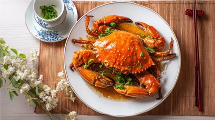 Yangcheng Lake Crab Anhui-style, whole Chinese mitten crab steamed and lightly braised with ginger, garlic, scallions, and soy sauce, no Shaoxing wine, no alcohol, no pork ingredients