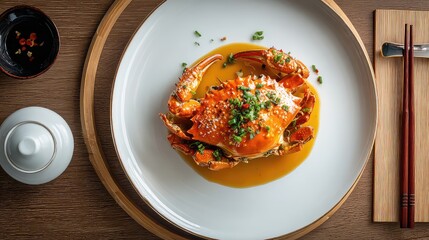 Yangcheng Lake Crab Anhui-style, whole Chinese mitten crab steamed and lightly braised with ginger, garlic, scallions, and soy sauce, no Shaoxing wine, no alcohol, no pork ingredients