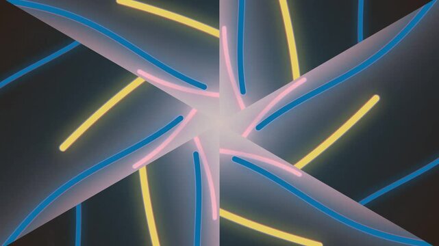 A geometric design featuring intersecting lines and a gradient background transitioning from dark to light pink hues