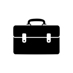 A black briefcase with silver latches and handle on a plain background viewed from directly above