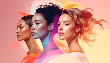Obraz premium Colorful digital illustration of diverse women representing empowerment and equality