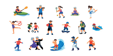 Fototapeta premium diverse people of all ages doing sports vector illustration