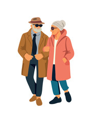 happy elderly men and women dressed trendy outdoors