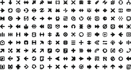 Collection of vibrant colorful three dimensional navigation and user interface icons displaying various directional arrows settings search symbols and essential modern application graphical elements