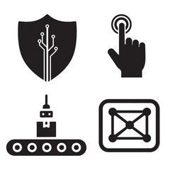 Obraz premium AI Systems & Smart Automation Black Silhouettes – Network Security Industry Icon Set