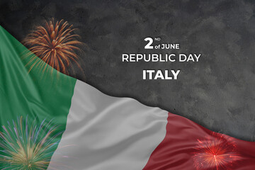 Italy independence day greetings card with flag and fireworks