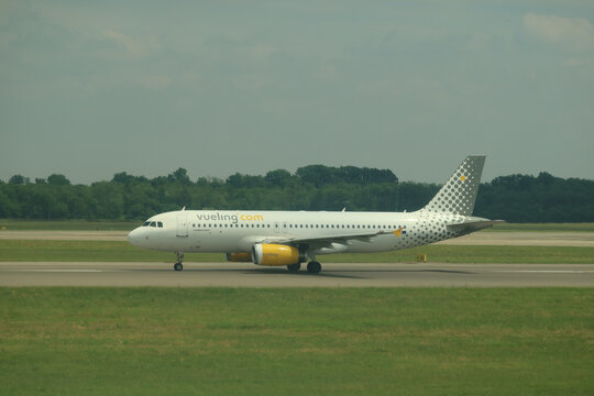 Vueling S.A. a Spanish low-cost airline based in Viladecans at the runway of Milano Malpensa Airport (MXP) in Italy on May 21, 2026