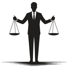 Professional silhouette of judge holding balanced scales symbolizing justice and fairness