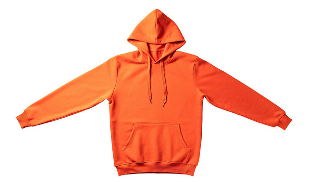 Bright orange hoodie isolated on black, arms spread wide