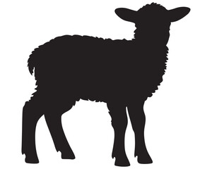 Silhouette of young lamb standing isolated on transparent background for nature and animal illustrations