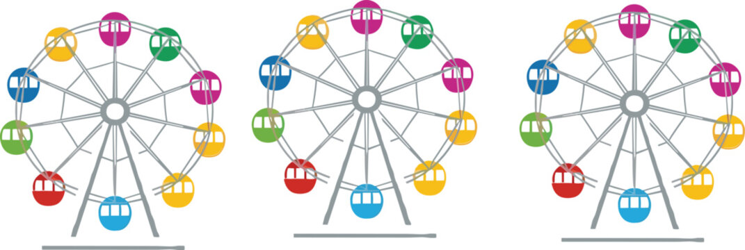 Ferris wheel amusement ride collection with colorful cabins carnival vector illustration isolated design set