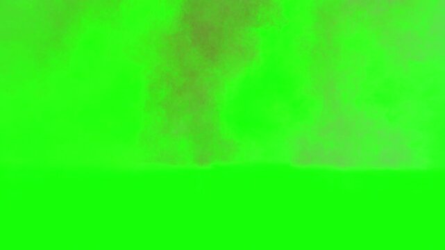 Massive ground explosion with thick smoke on green screen. 3d animation of gas explosion with sparks and fire. Fuel explosion with burning embers isolated. Wide fire blast with dust clouds