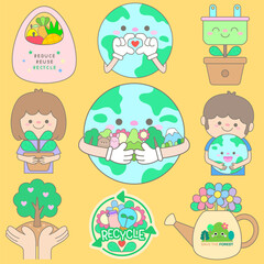 Earth Day Ecology Elements Collection in Pastel Aesthetic