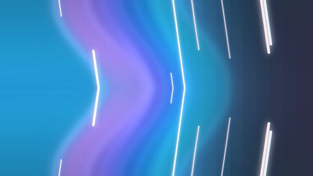 A vibrant abstract image featuring a gradient of blue hues with wavy lines and a white band at the bottom