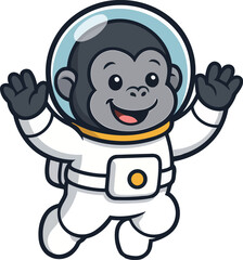 This adorable gorilla astronaut character features a cheerful expression, wearing a space suit with a transparent helmet, set against a playful outer space backdrop. © cui