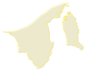 Obraz premium Soft Yellow Simple with Outline Brunei Map with District Borders Asian Country