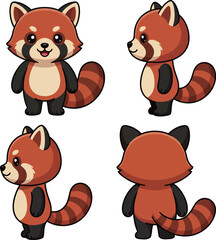 An adorable red panda character shown from multiple angles, perfectly capturing its playful nature and charm, appealing to all ages for various artistic uses. © Binglong