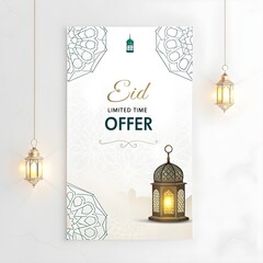 Elegant Eid Limited Time Offer Poster with Traditional Islamic Lanterns and Patterns