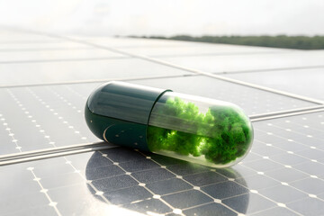 green pills on a solar panels