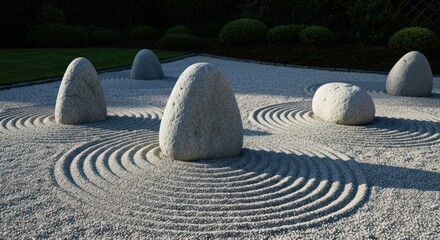 Zen garden with rocks and raked sand
