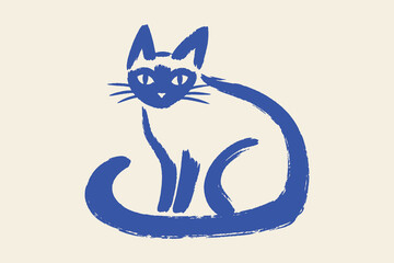 Plakat Thai cat naive bold brush line art vector illustration