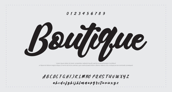 Lettering signature font isolated on grey background. brus style alphabet. Vector logo letters. 