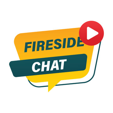 modern fireside chat banner badge for informal virtual interviews and online professional discussion panel events