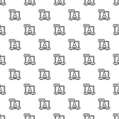 Seamless pattern of laptop icon with user profile and chat bubble