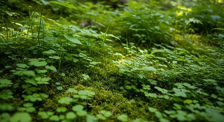 Fototapeta premium Close up of vibrant green moss and vegetation in a natural environment