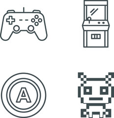 Video game controller line icon set. Gamepad, joystick symbols. Gaming, console, arcade concept. Editable stroke vector illustration for UI UX design, 

