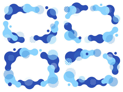 水色と青の繋がった円とドットとストライプ柄の円の飾りフレームセット