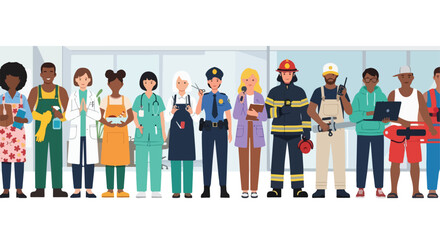 Fototapeta premium Diverse Group of People in Various Professional Uniforms Illustration