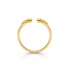 Open adjustable gold ring ring on white background.