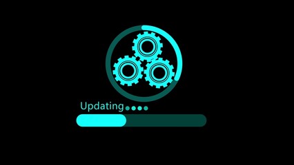 Fototapeta premium A futuristic updating progress bar with gears on a black background