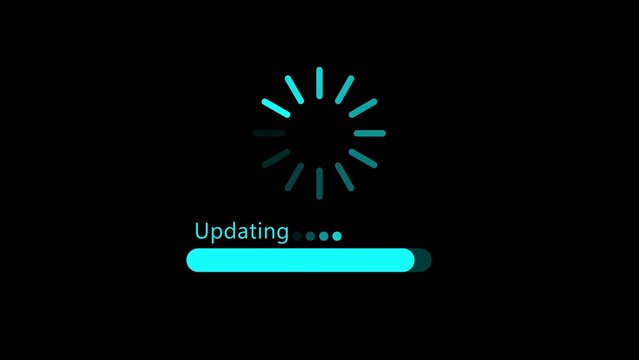 A digital loading screen with a progress bar and animation on a black background