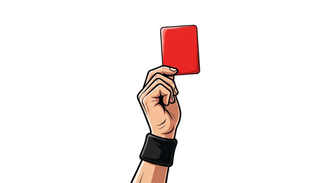 Black Outline Colorful Illustration of a Referee Holding Up a Card, Sports Match Decision and Tension Concept